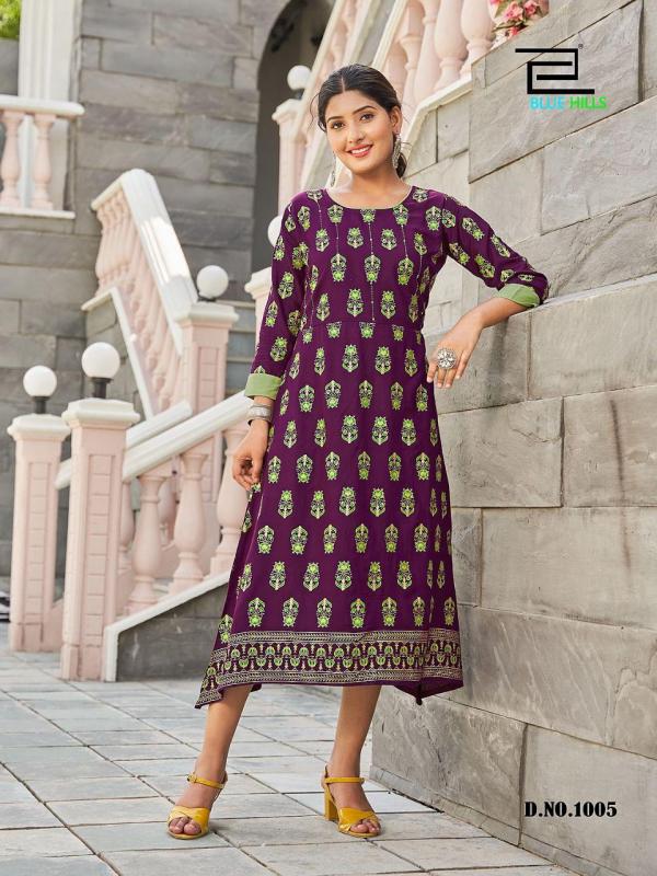 Blue Hills Grapes 1 Rayon Ethnic Wear Designer Kurti Collection